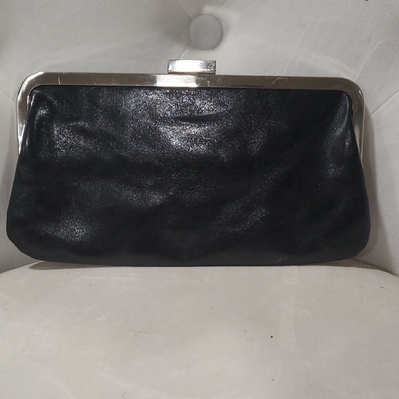 HOBO Handbags - HOBO Black Leather Clutch with Silver Frame